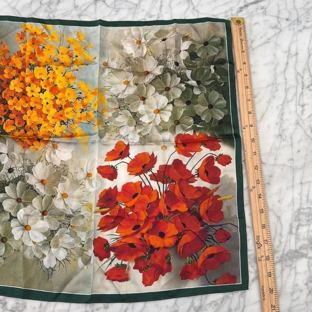 100% Silk 20” small square Scarf Women neckerchief Flower Printed